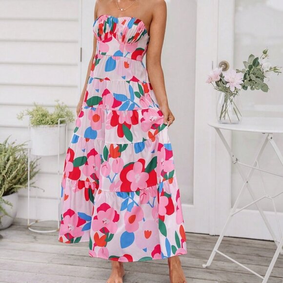 Pink Casual Women's Woven Printed Strap Dress - Picture 6 of 6